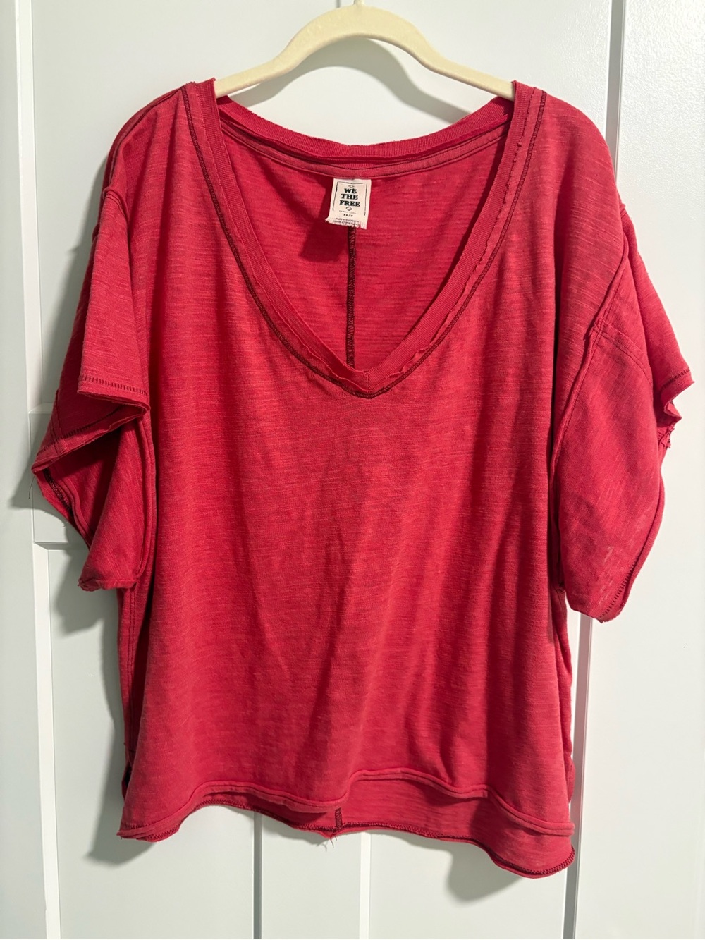 We The Free FP Women’s Relaxed V-Neck Short Sleeve Top - Red